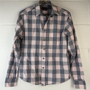 Untuckit pink gray checkered button down shirt, Small